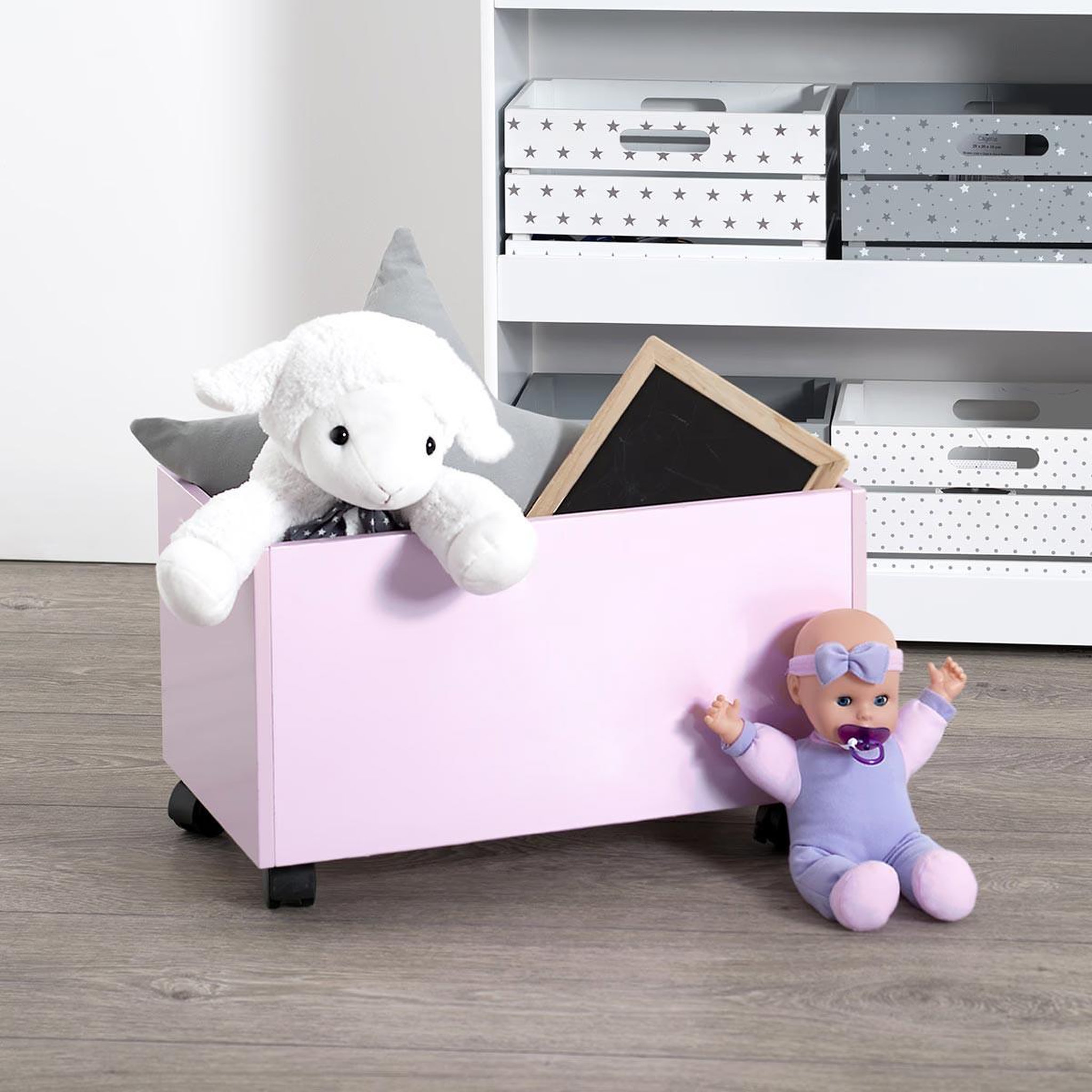 Voir la diapositive 4 : Atmosphera Kids Coffre à jouets à roulettes  petit bazar  48cm rose