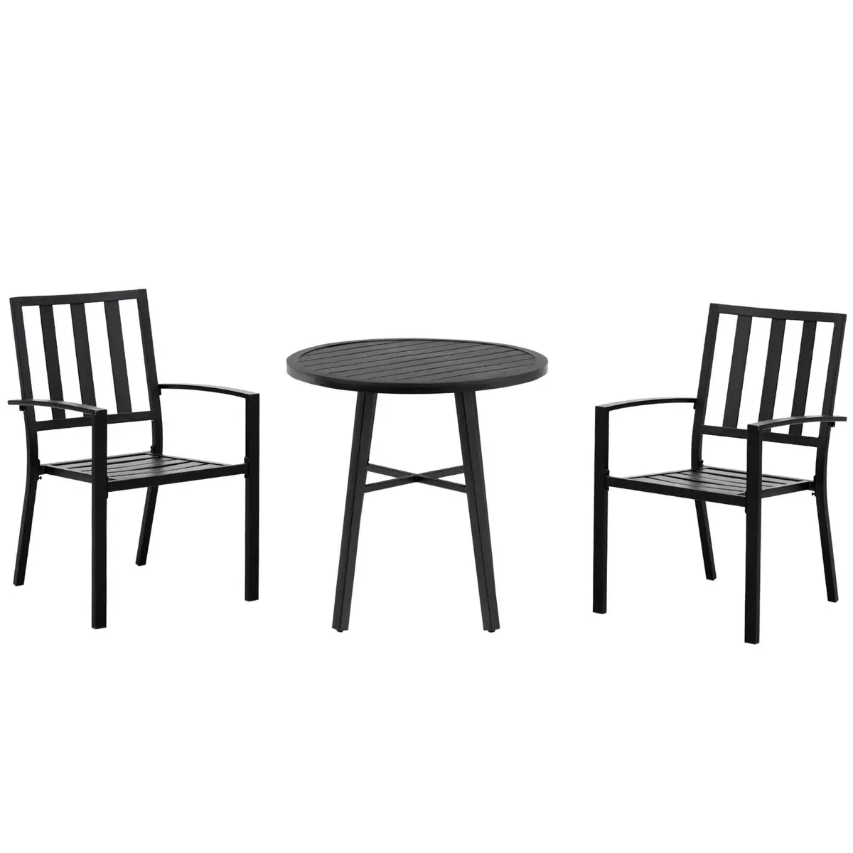 OUTSUNNY Salon de jardin 2 places 3 pièces 2 chaises et table style contemporain acier époxy noir