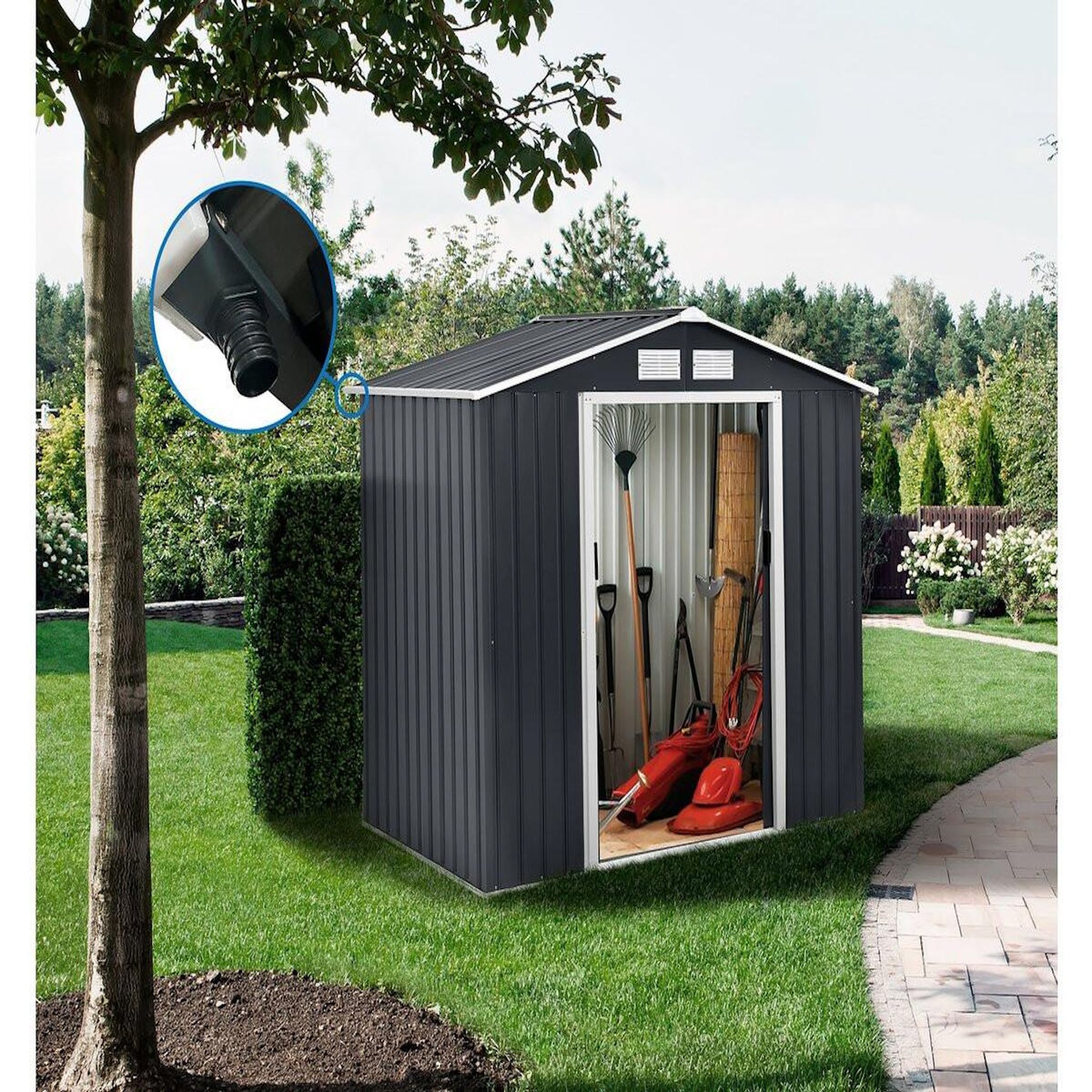 Habitat et Jardin Abri de jardin en métal  Vegas  5.29 m² avec gouttière - Gris