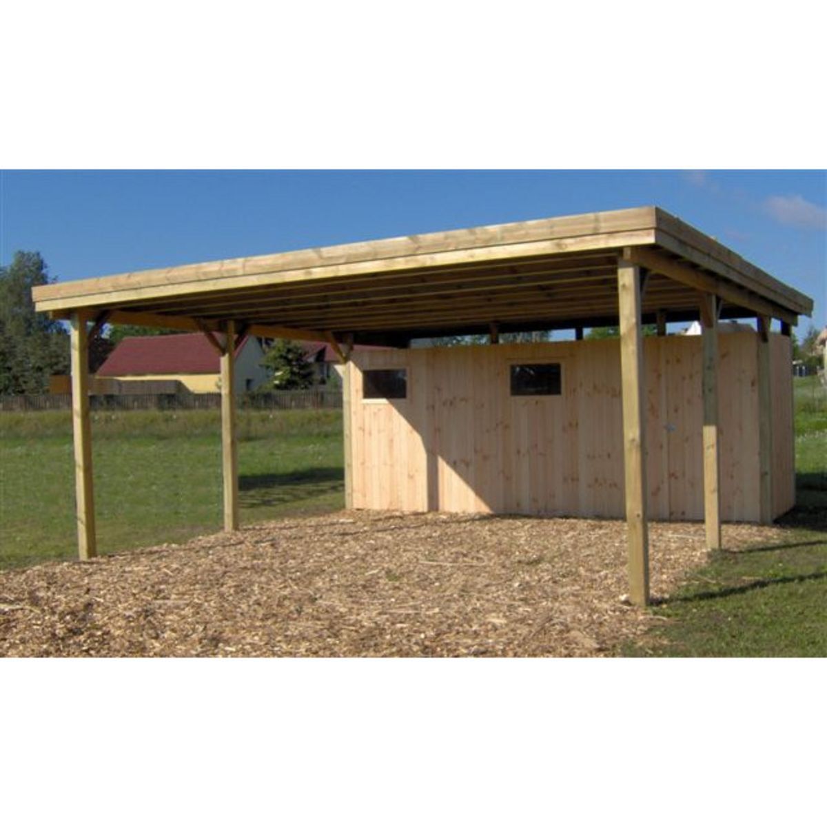 Carport bois avec remise Kilambe toit plat 28,16 m² pour 2 voitures