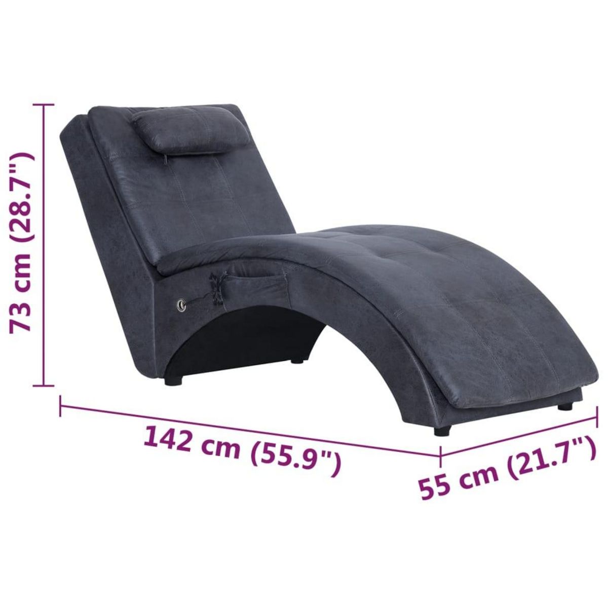 VIDAXL Chaise longue de massage avec oreiller Gris Similicuir daim