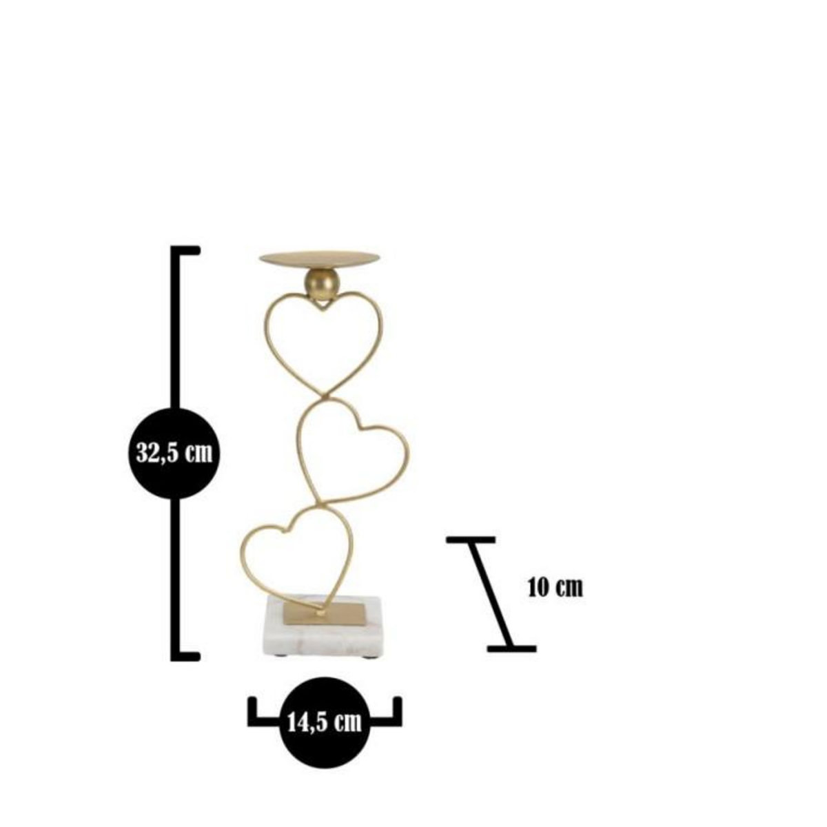 Paris Prix Bougeoir Design en Métal  Cœurs  32cm Or