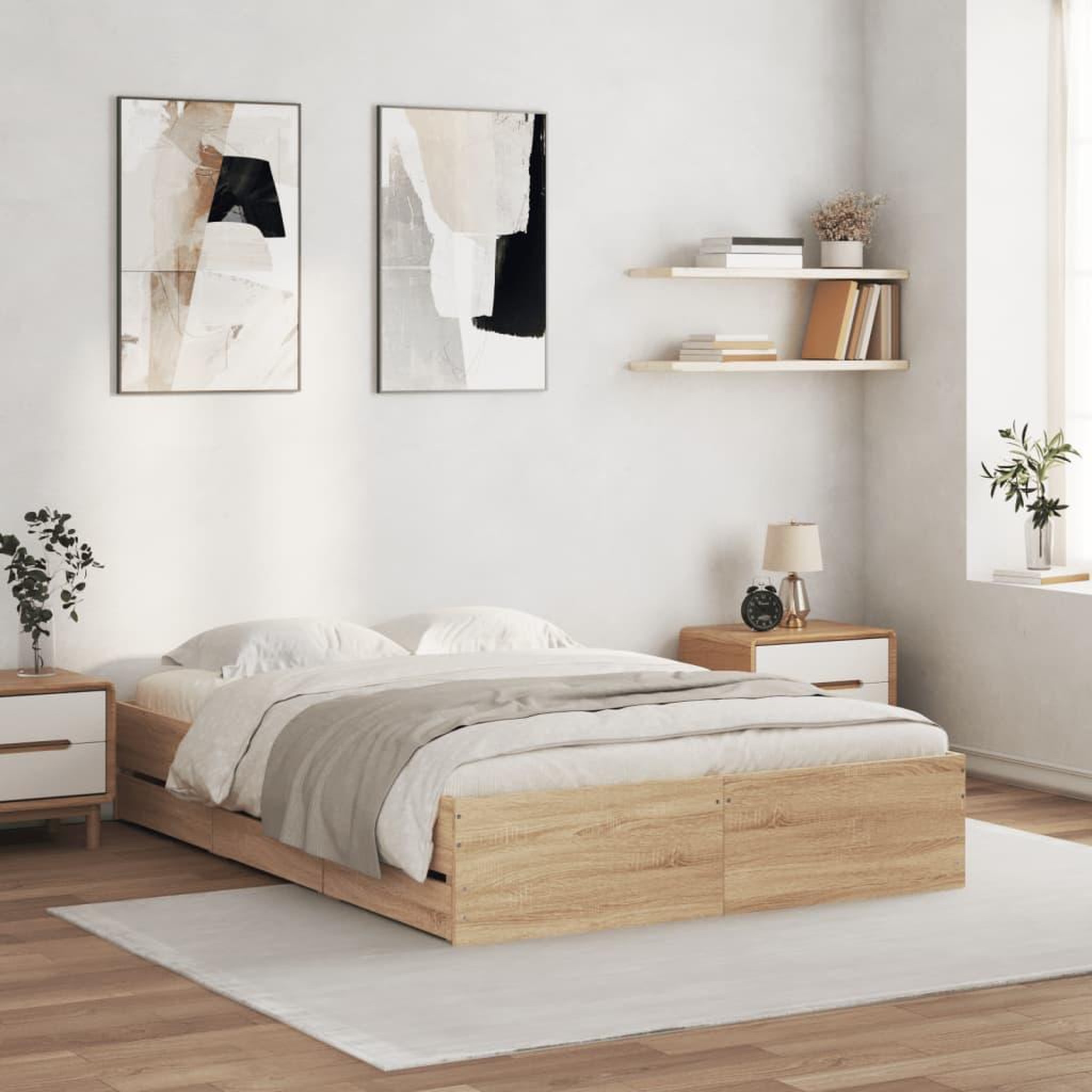 VIDAXL Cadre de lit avec tiroirs sans matelas chene sonoma 120x190 cm