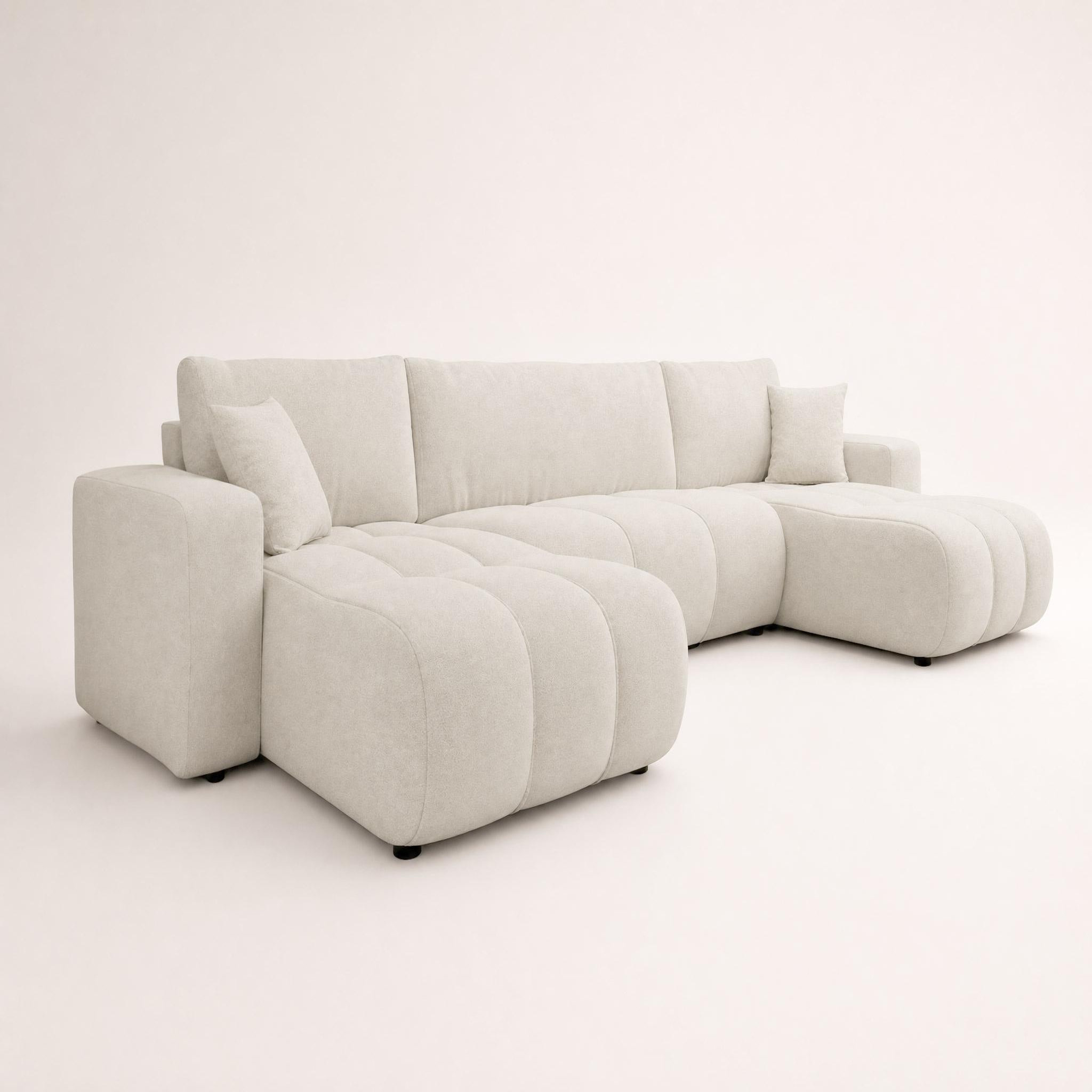 Voir la diapositive 3 : BEST MOBILIER Nicole - canapé panoramique en u 7 places convertible avec coffre en tissu