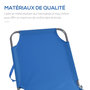 Voir la diapositive 6 : OUTSUNNY Bain de soleil transat pliable dossier réglable multipositions métal et polyester bleu