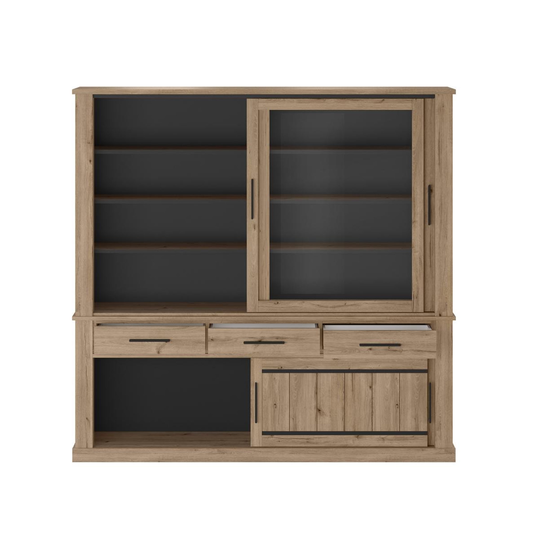 Voir la diapositive 4 : JLC KREATION Vaisselier vitré en bois avec portes coulissantes kamelia