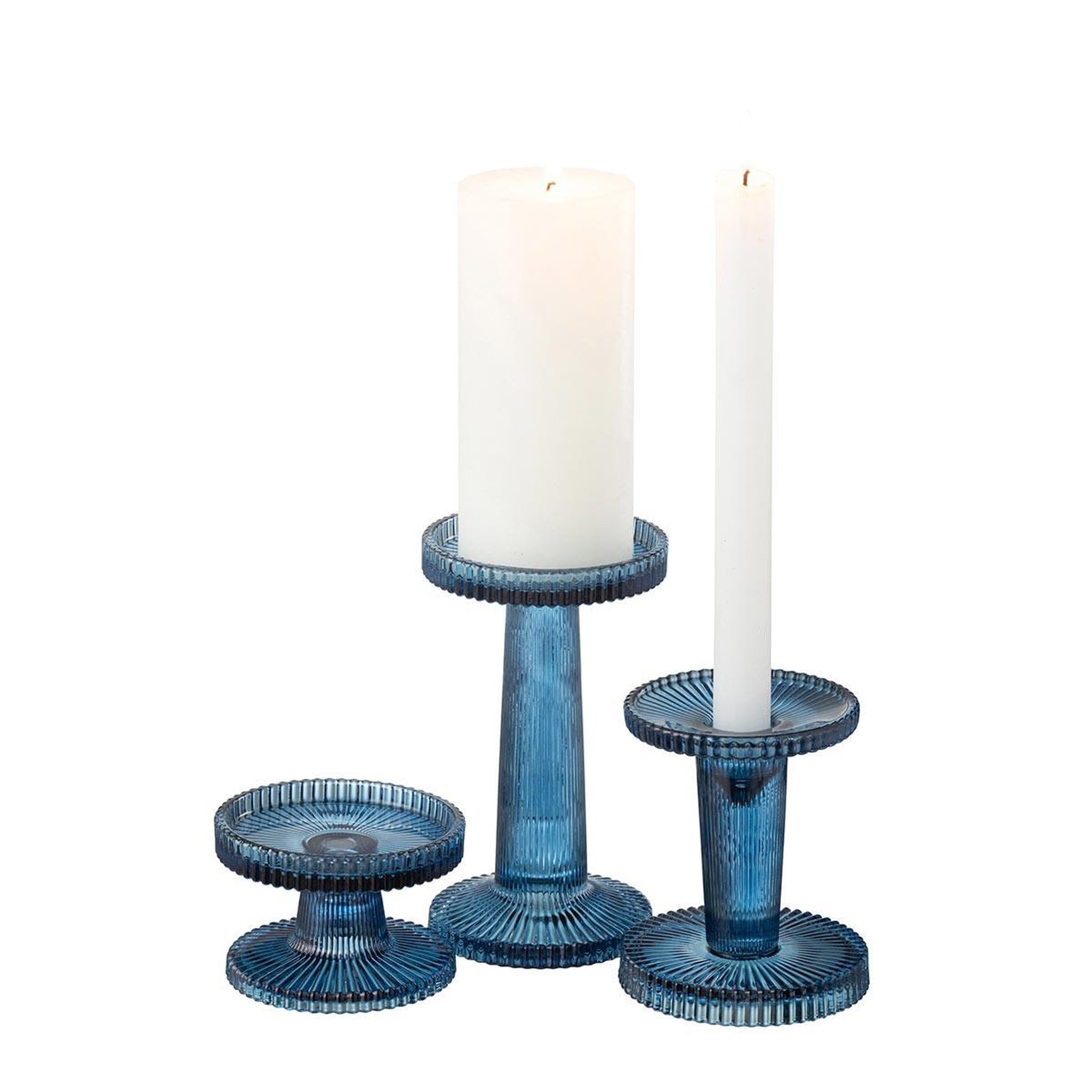 Voir la diapositive 5 : J-LINE Lot de 3 chandeliers en verre  nelly  16cm bleu