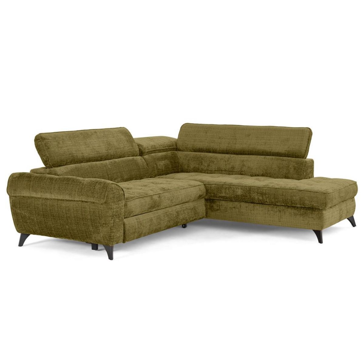 LISA DESIGN Marlo - canapé d'angle droit 5 places convertible avec coffre et têtières en velours texturé