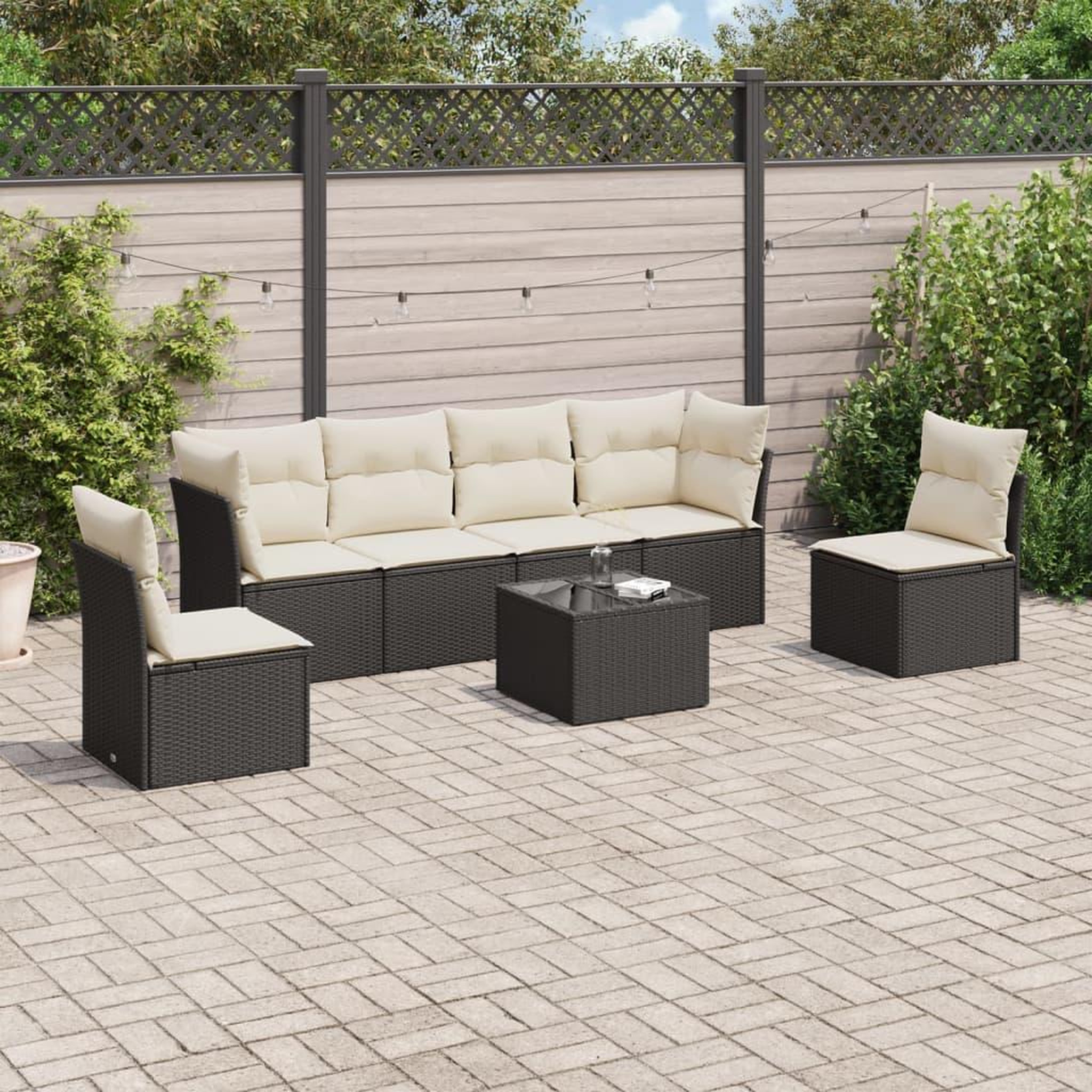 VIDAXL Salon de jardin 7 pcs avec coussins noir resine tressee