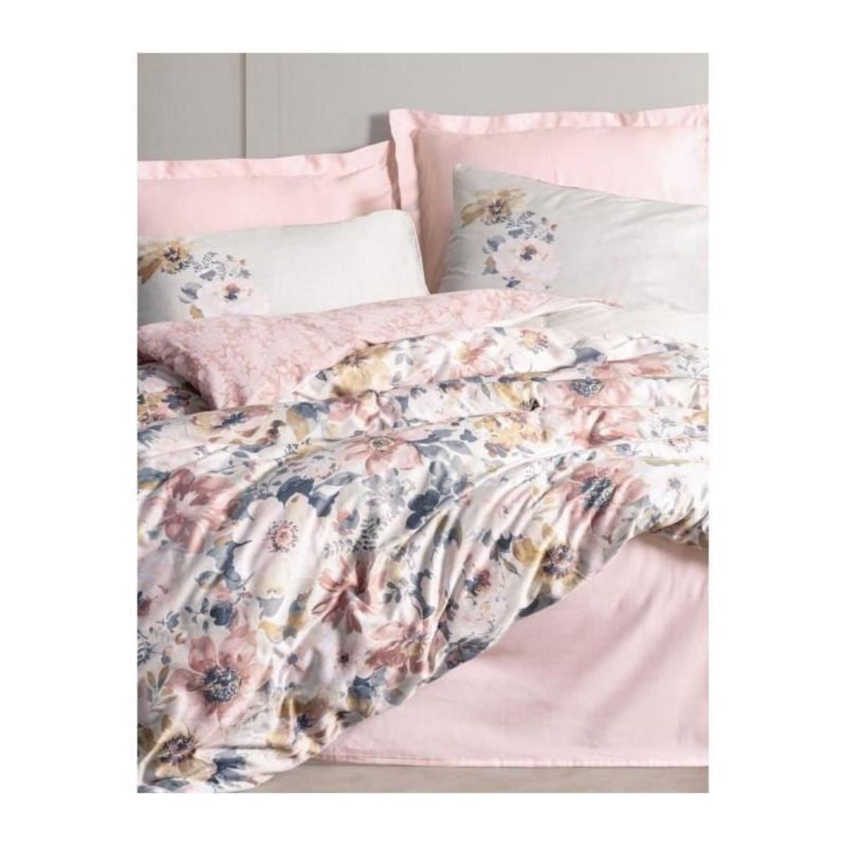 GENERIQUE Parure de lit - 129CTN64605 - 1 housse de couette 220 x 240 cm + 2 taies d'oreiller 60 x 60 cm - Satiné 100% coton - Poudre