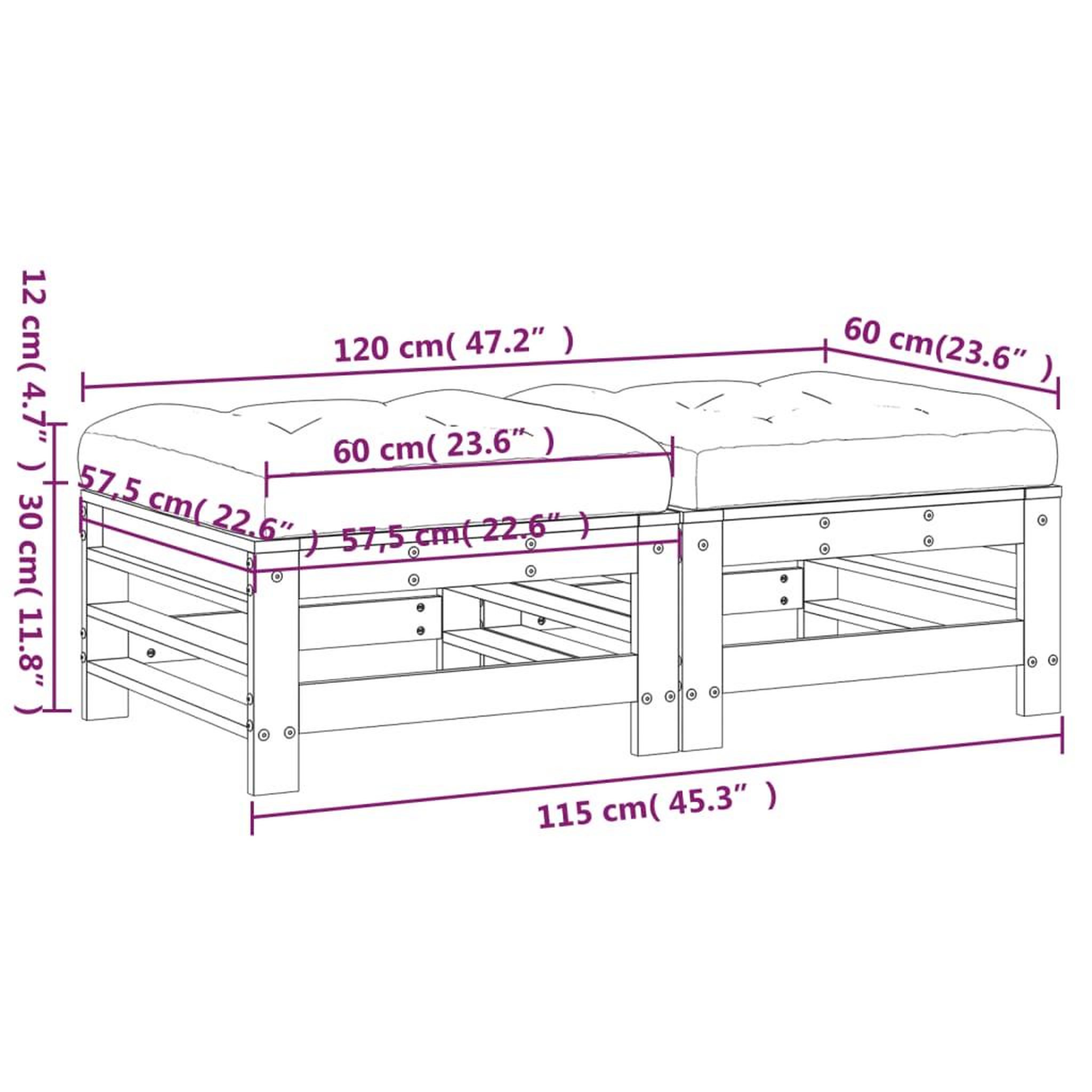 Voir la diapositive 6 : VIDAXL Repose-pieds de jardin coussins lot de 2 gris bois pin massif