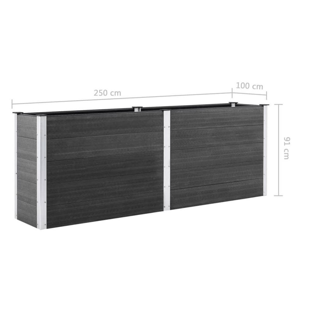 VIDAXL Lit sureleve de jardin 250x100x91 cm WPC Gris