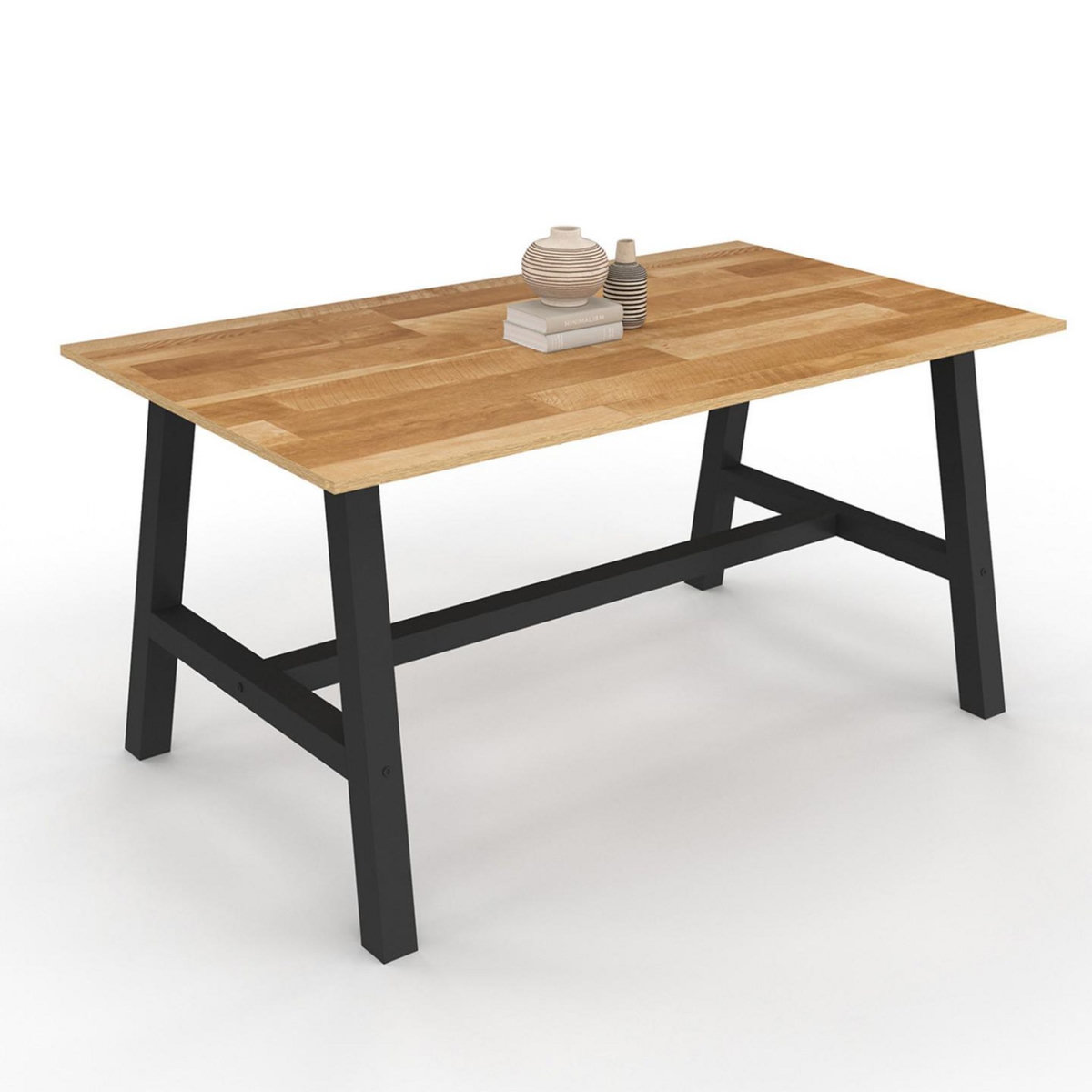 ID MARKET Table à manger extensible rectangle MADELEINE 6-12 personnes bois et métal noir 160-240 cm