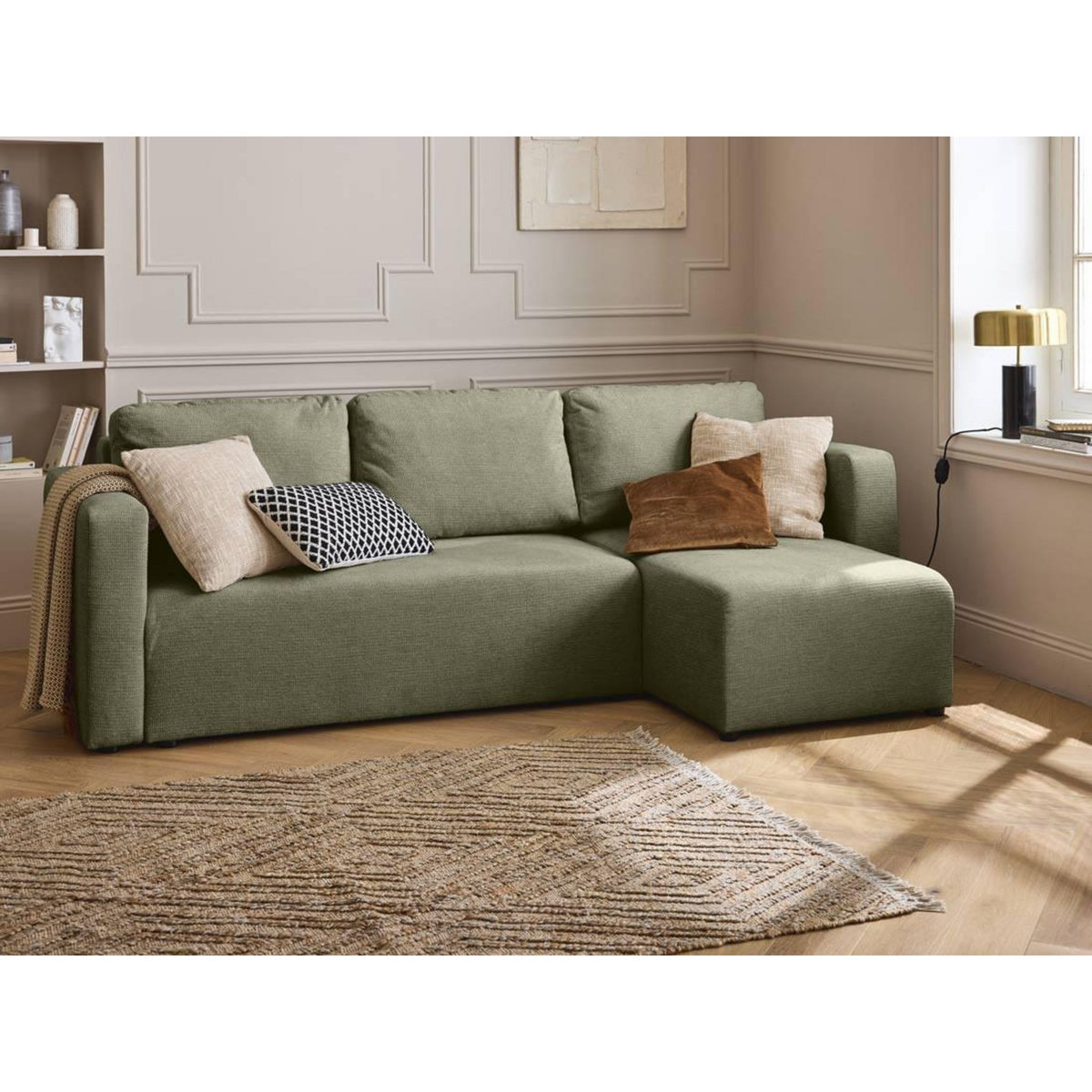 BEST MOBILIER Canopy - canapé d'angle réversible - 4 places - convertible avec coffre - en tissu texturé