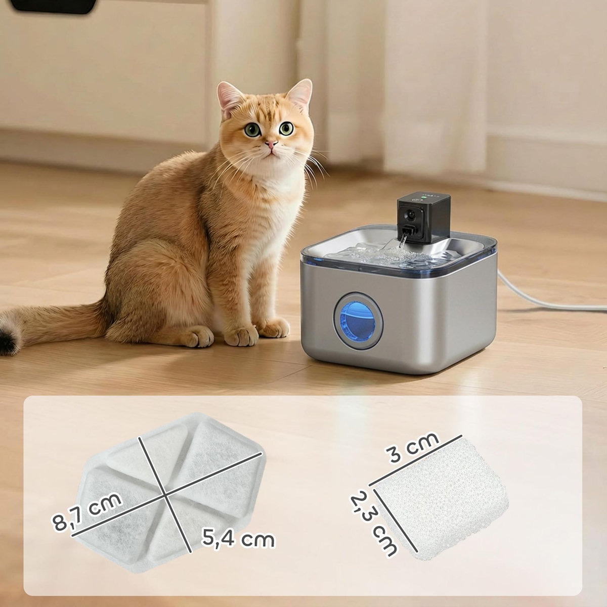 PAWHUT Filtre fontaine eau chat 16 pcs triple système de filtration blanc