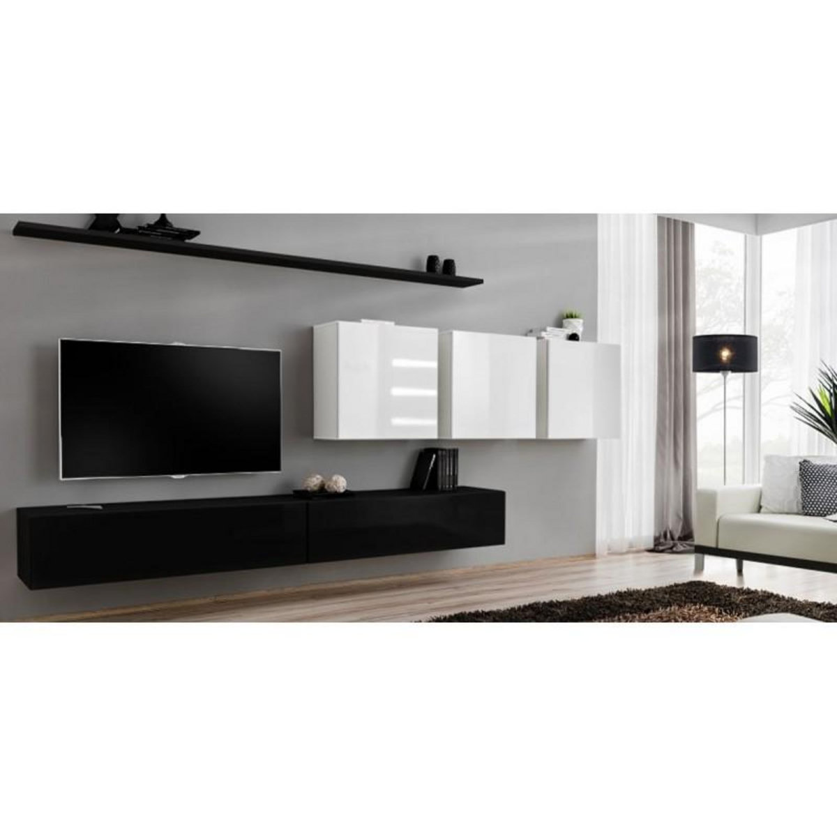 Paris Prix Meuble TV Mural Design  Switch VII  340cm Noir & Blanc