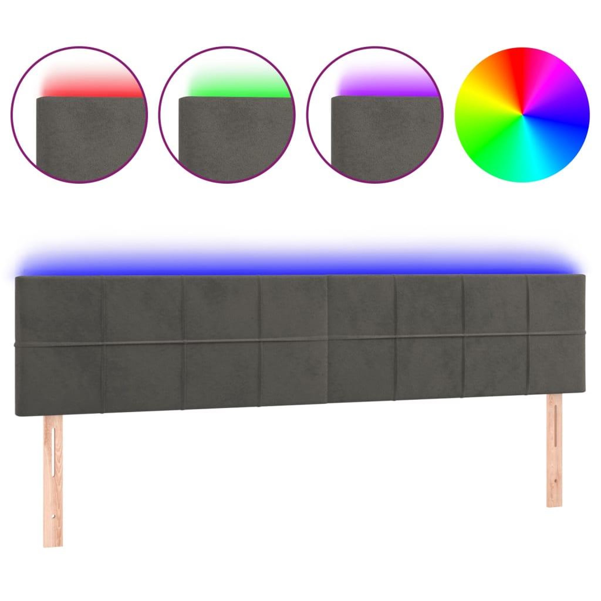 Voir la diapositive 2 : VIDAXL Tete de lit a LED Gris fonce 200x5x78/88 cm Velours