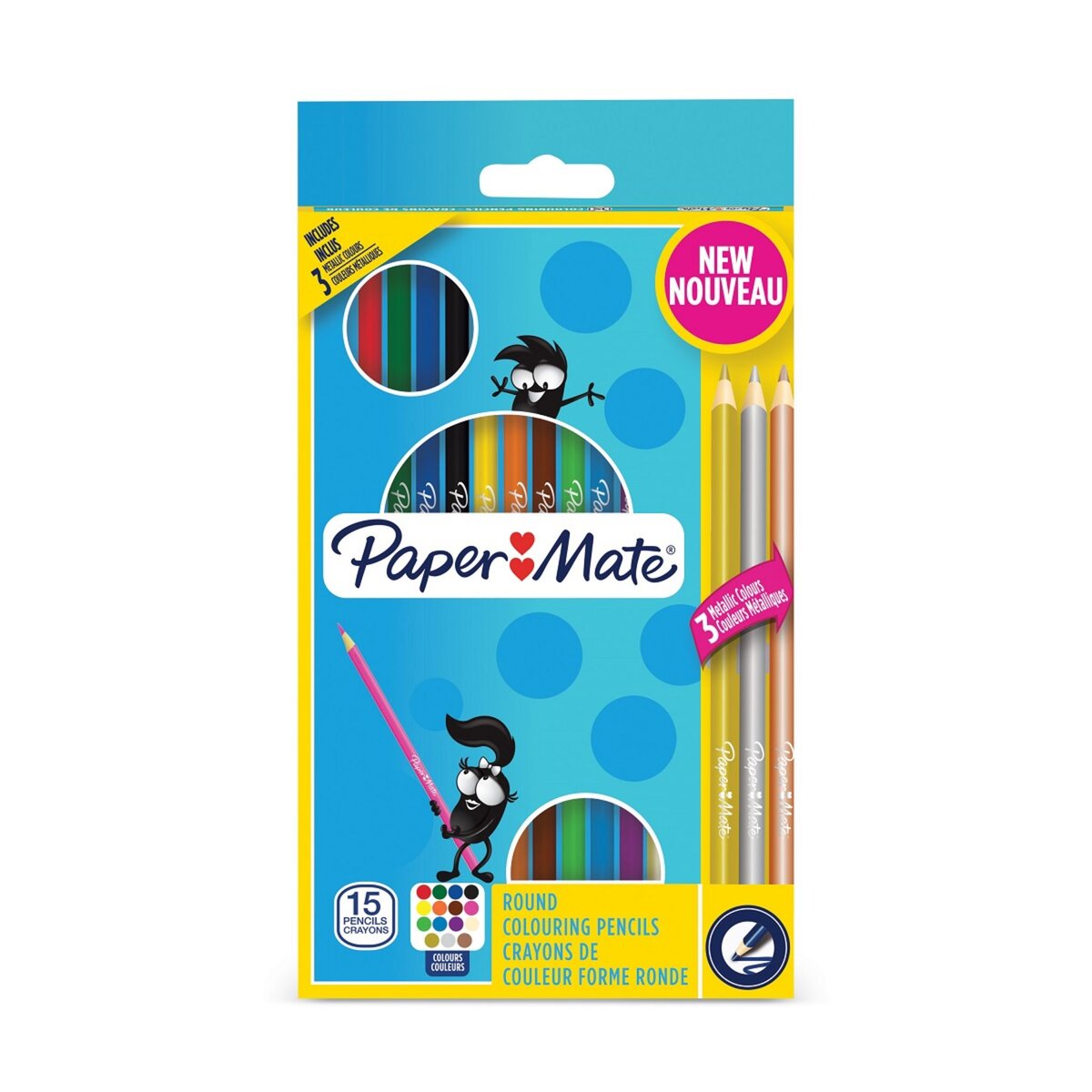PAPERMATE  Boite de 12 crayons de couleurs + 3 couleurs métalliques