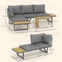 Voir la diapositive 3 : OUTSUNNY Ensemble salon de jardin 4 places modulable réglable avec table basse acier gris bois d'acacia verni