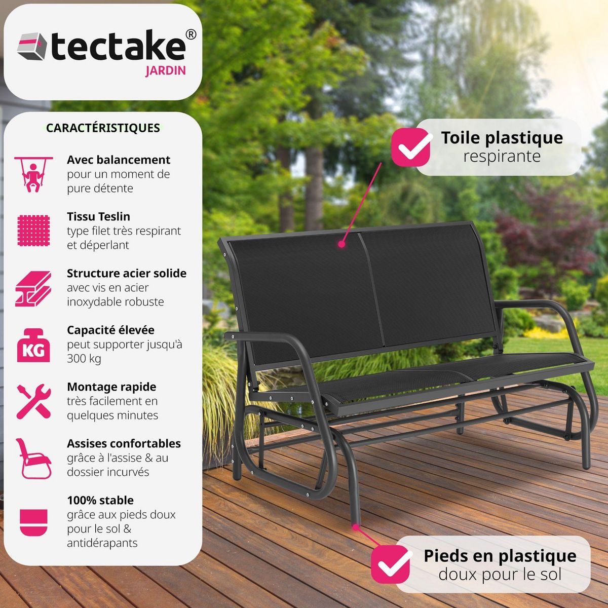 tectake Banc à bascule 2 places