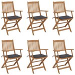 VIDAXL Chaises pliables de jardin lot de 6 avec coussins Bois d'acacia