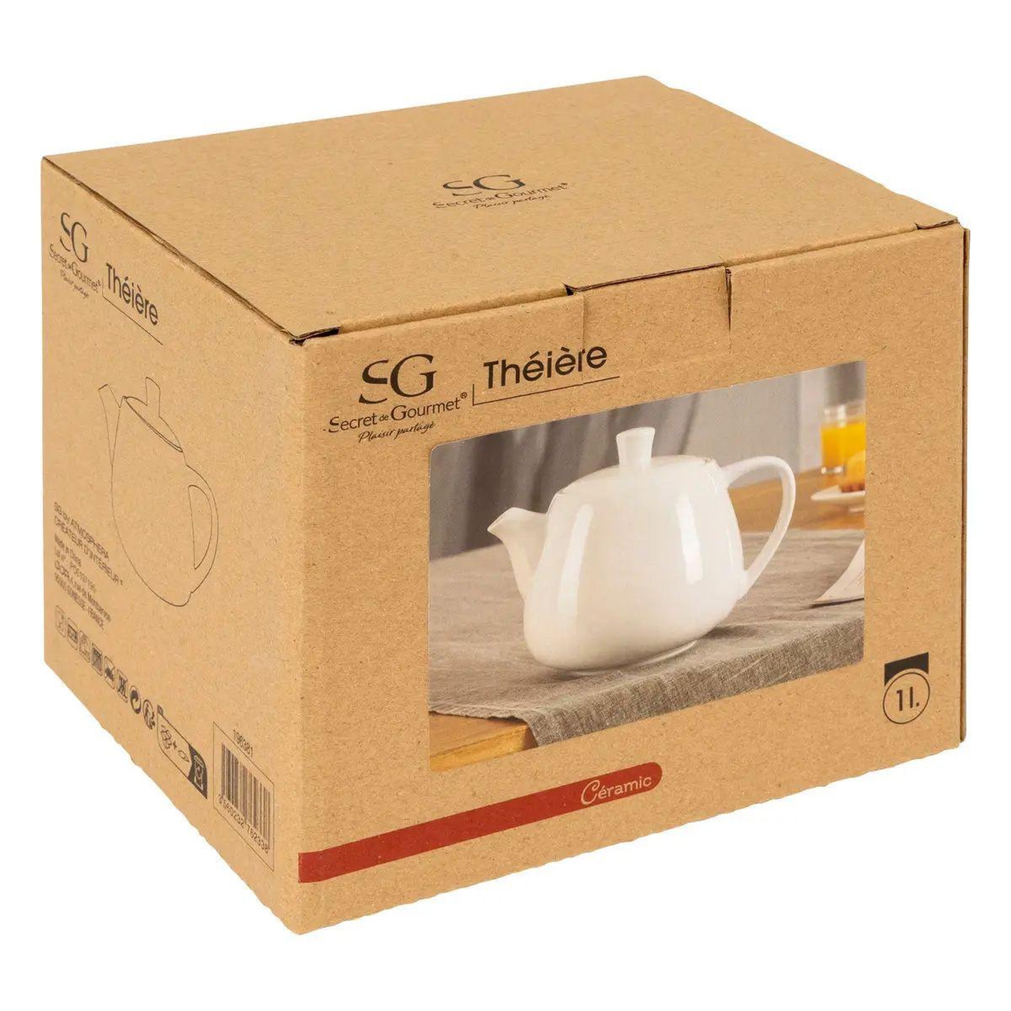 Voir la diapositive 5 : SECRET DE GOURMET Théière en céramique  nora  1l blanc