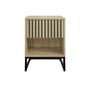 Voir la diapositive 4 : SWEEEK Lot de 2 tables de chevet style contemporain avec 1 tiroir effet bois rainuré (système d'ouverture par pression) et 1 niche. piètement en métal noir