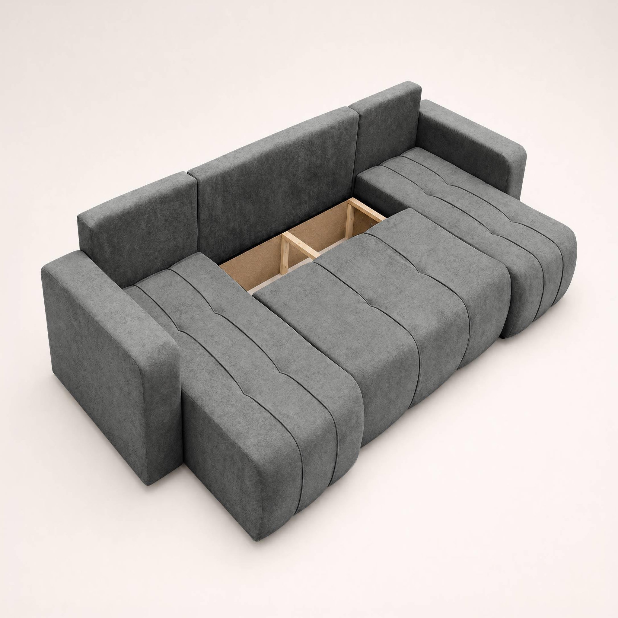 Voir la diapositive 5 : BEST MOBILIER Nicole - canapé panoramique en u 7 places convertible avec coffre en tissu