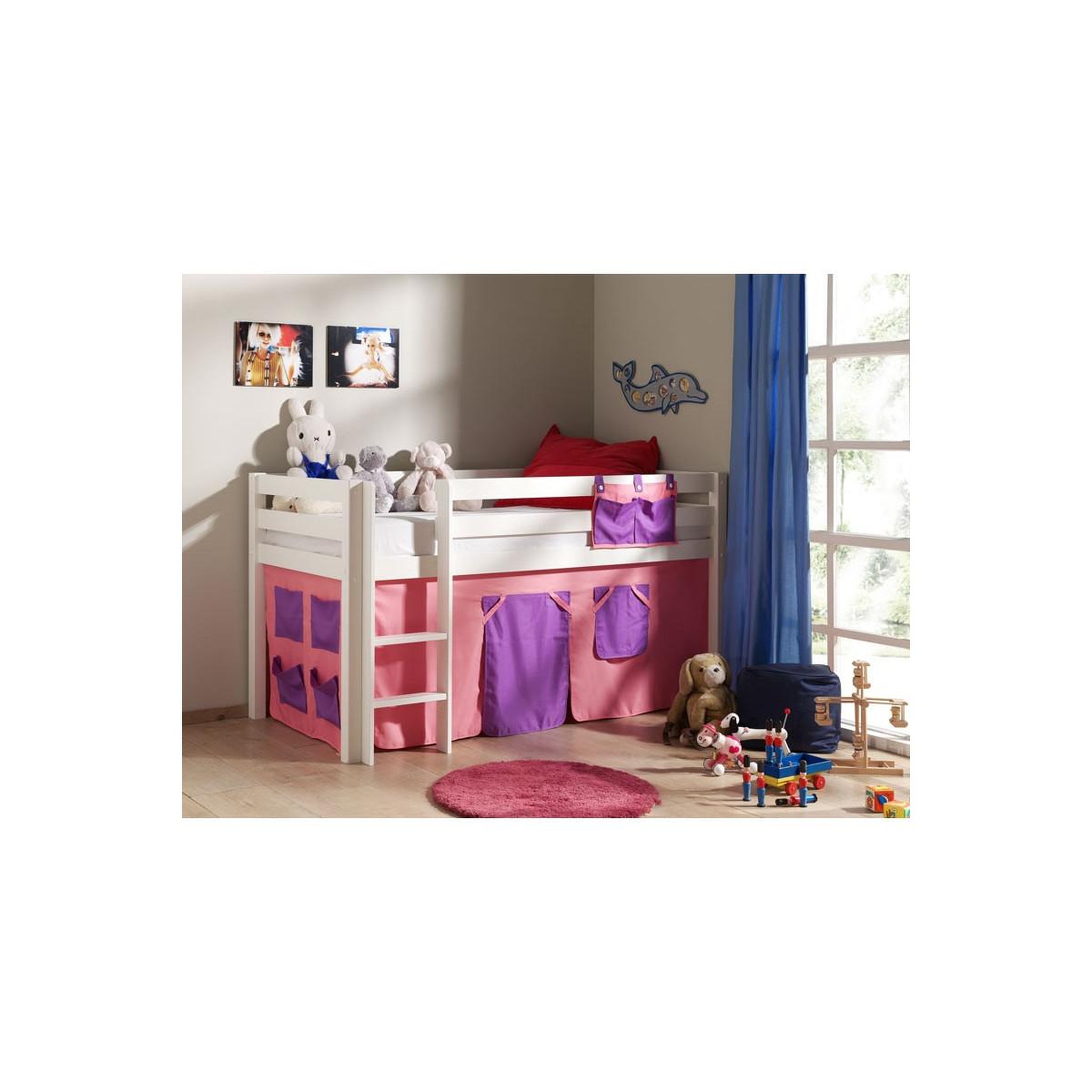 Voir la diapositive 2 : Paris Prix Lit enfant  pino rose  90x200cm blanc