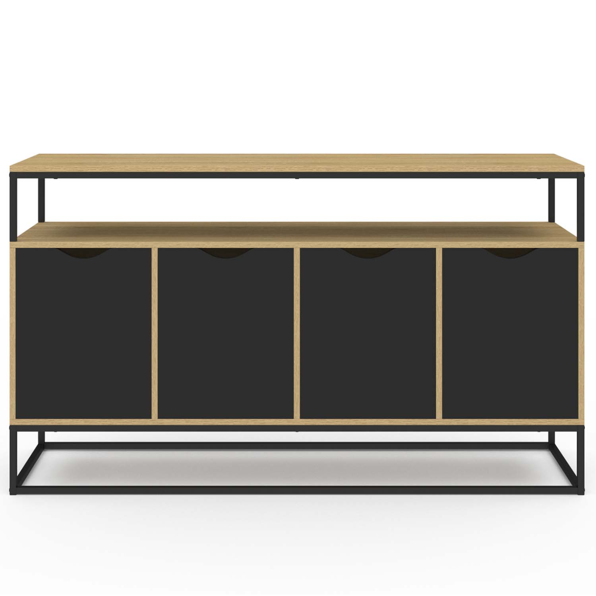 Voir la diapositive 3 : ID MARKET Buffet 140 cm BOSTON 4 portes noires design industriel