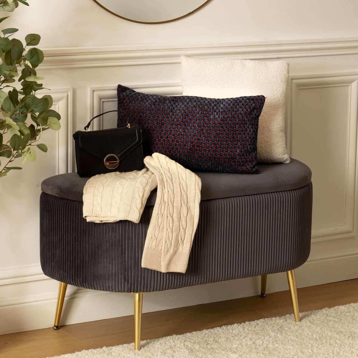 ATMOSPHERA Banc de rangement en velours SOLARO