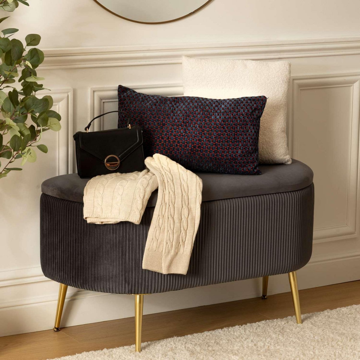 ATMOSPHERA Banc de rangement en velours SOLARO