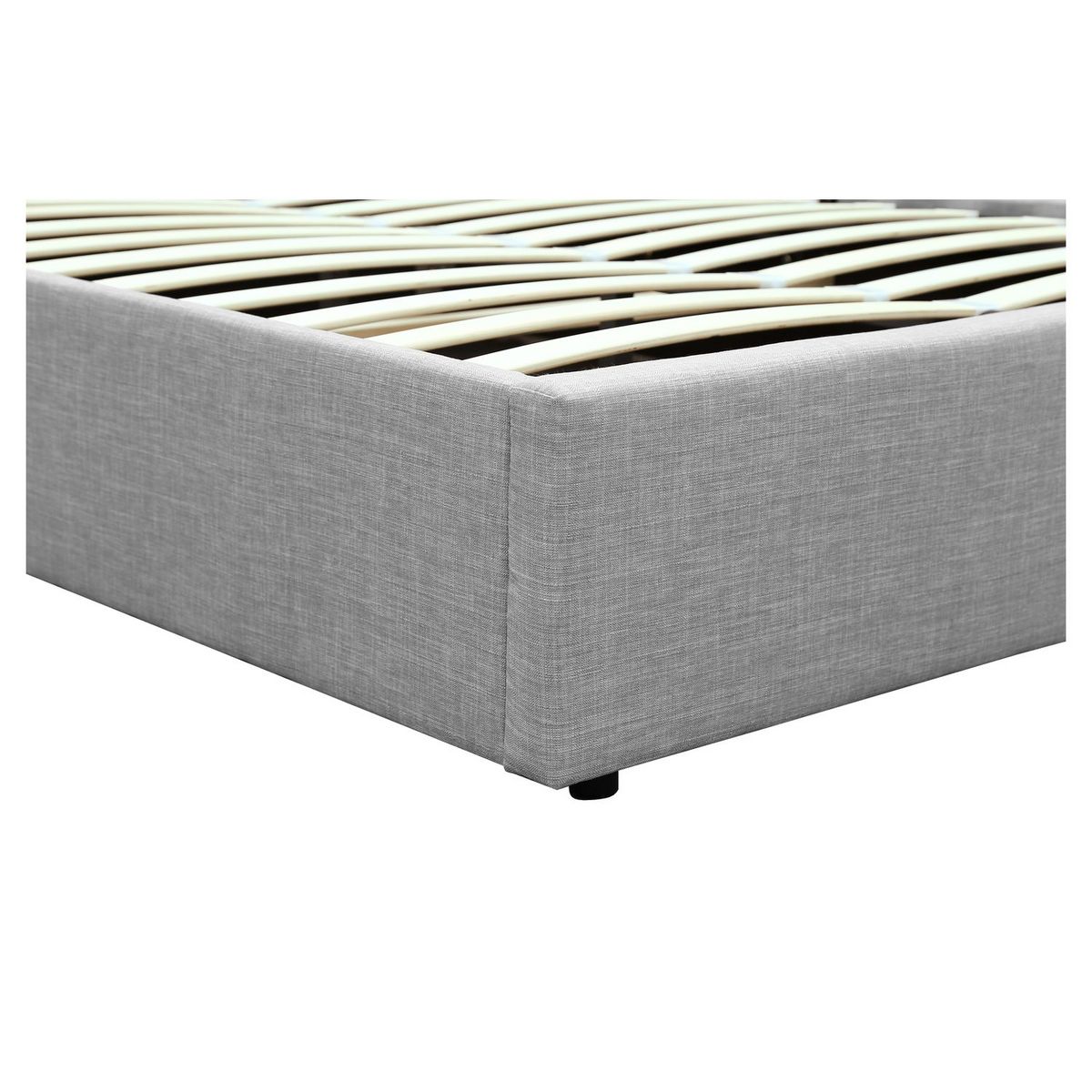Lit coffre avec sommier relevable et tête de lit capitonnée en tissu gris clair 140x190 cm JOHN