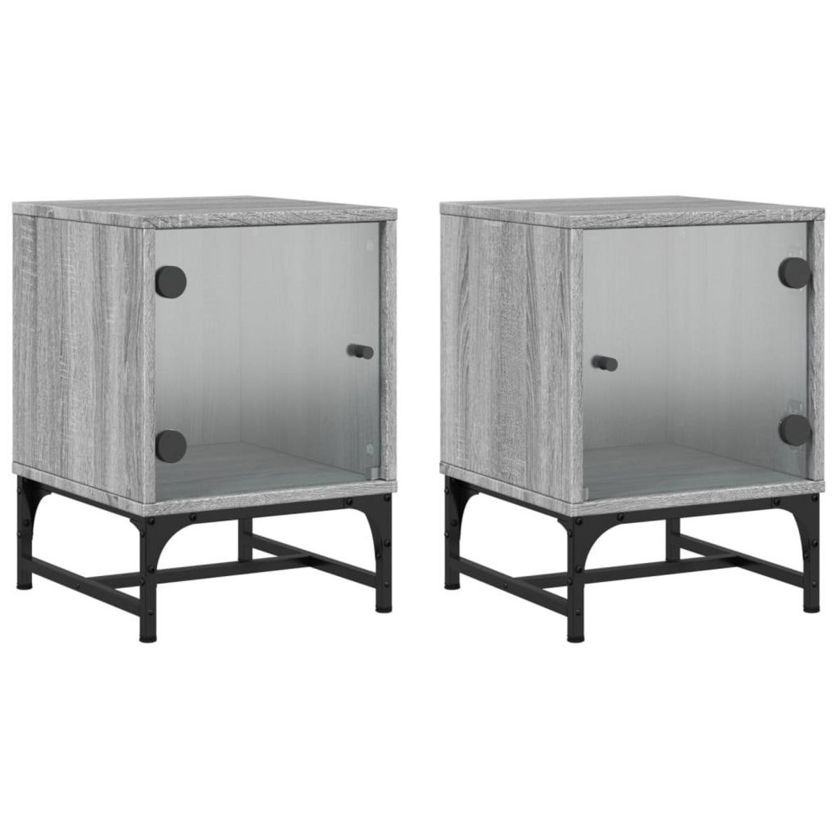 VIDAXL Tables de chevet et portes vitrees 2 pcs sonoma gris 35x37x50cm