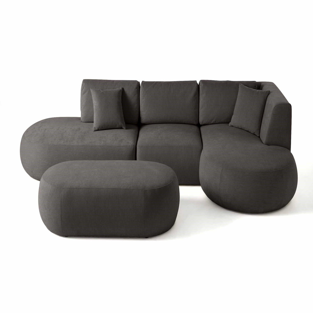 LISA DESIGN Santorini - canapé modulable d'angle droit + pouf - 5 places - en tissu texturé