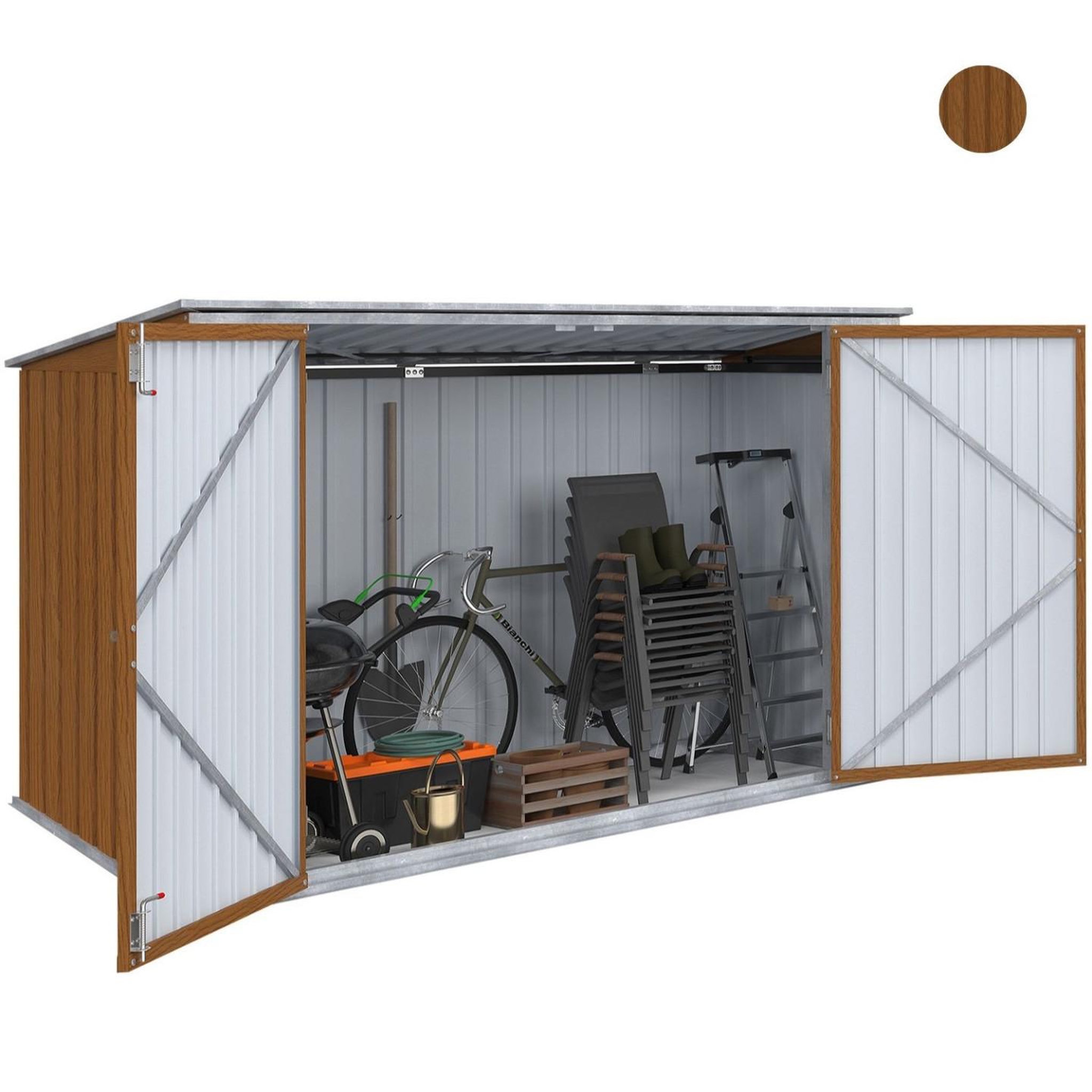Voir la diapositive 3 : ID MARKET Abri de jardin en métal effet bois verrouillable multi-rangement pour stockage vélos, outils, poubelles