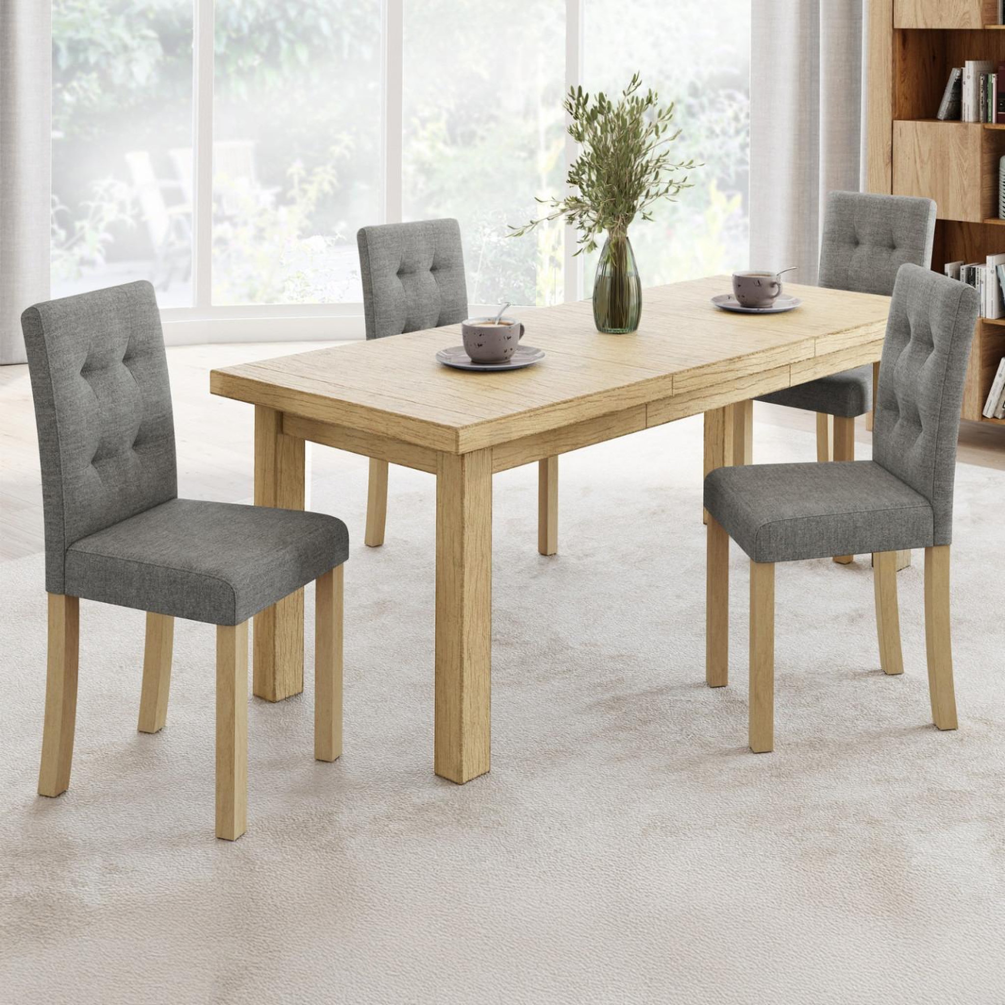 Voir la diapositive 2 : ID MARKET Lot de 4 chaises polga capitonnées grises pour salle à manger