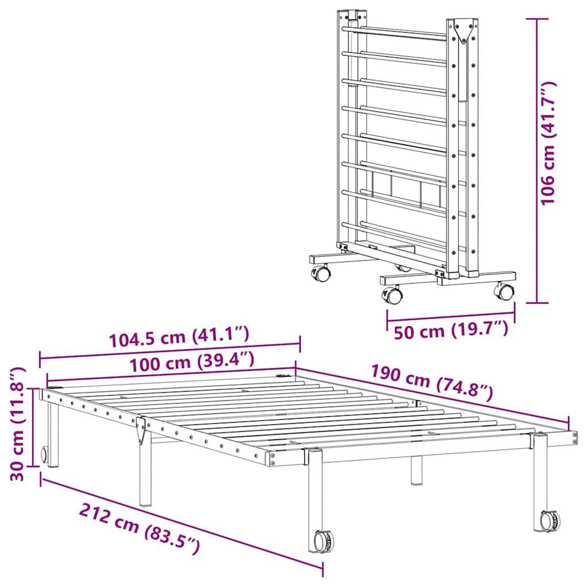Voir la diapositive 6 : VIDAXL Cadre de lit sans matelas pliable blanc 100x190 cm acier