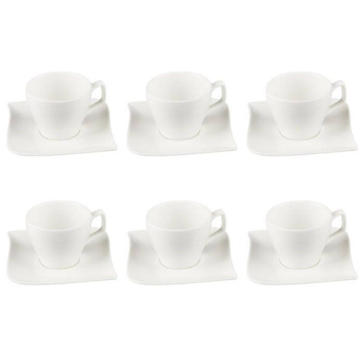 SECRET DE GOURMET Lot de 6 Tasses à Café & Soucoupe  Vague  12cm Blanc