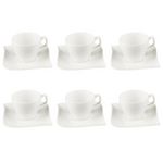 SECRET DE GOURMET Lot de 6 Tasses à Café & Soucoupe  Vague  12cm Blanc