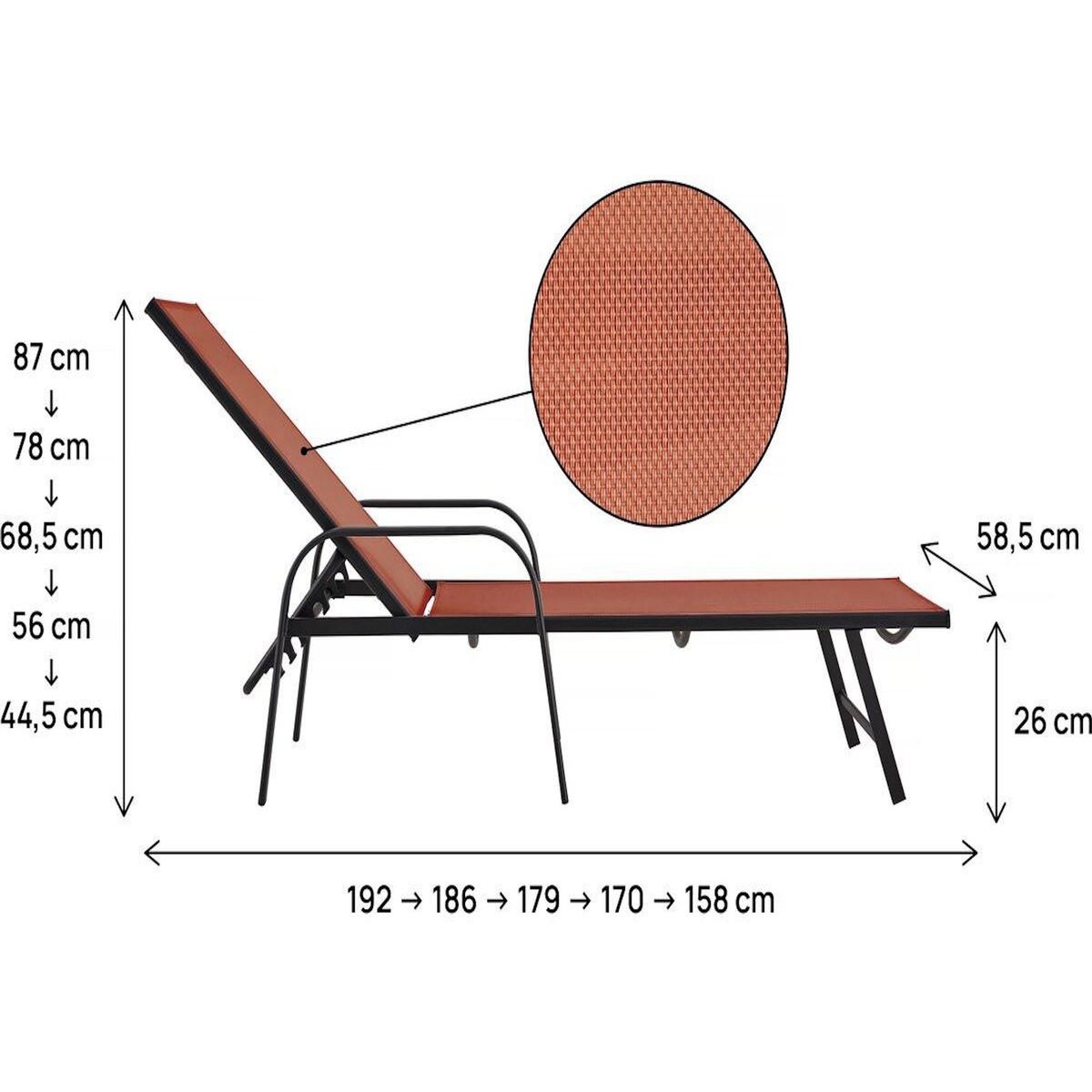 Habitat et Jardin Lot de 2 bains de soleil en métal avec accoudoirs  Farniente - Terracotta