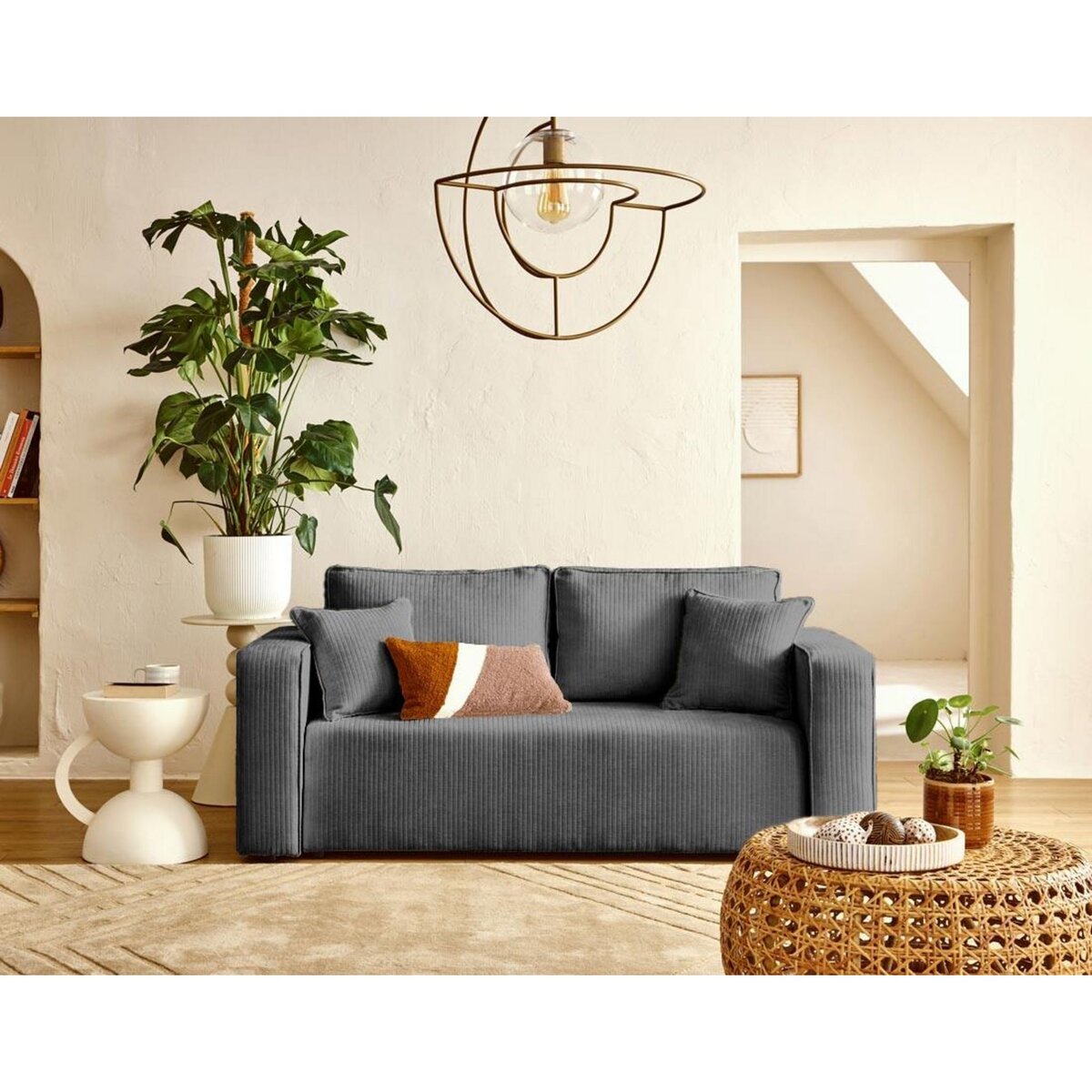 BEST MOBILIER Topaze - canapé droit 2 places en velours côtelé plat