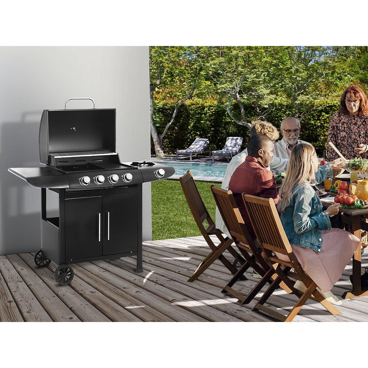 Habitat et Jardin Barbecue gaz  Feria 5  - 5 brûleurs dont 1 latéral - 14,5 kw - Noir