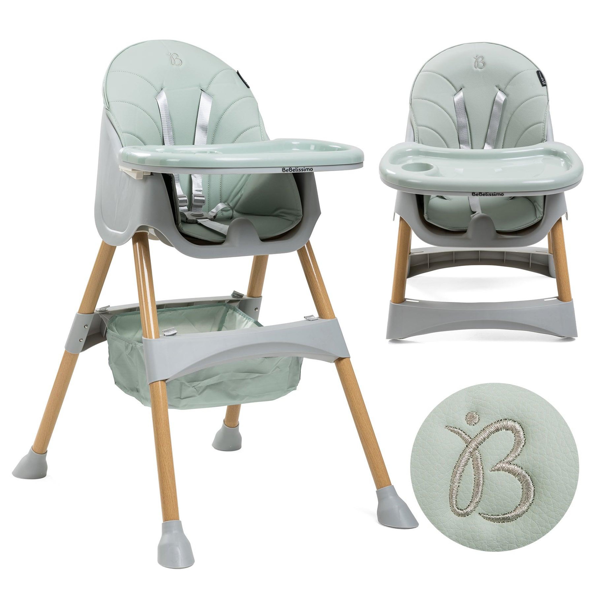 Voir la diapositive 1 : BEBELISSIMO Bebelissimo - Chaise haute 2 en 1 - Evolutive - Réglable - Pliable - vert -woodie