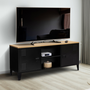 Voir la diapositive 2 : ID MARKET Meuble TV 113 cm ESTER 2 portes métal noir et plateau bois design industriel