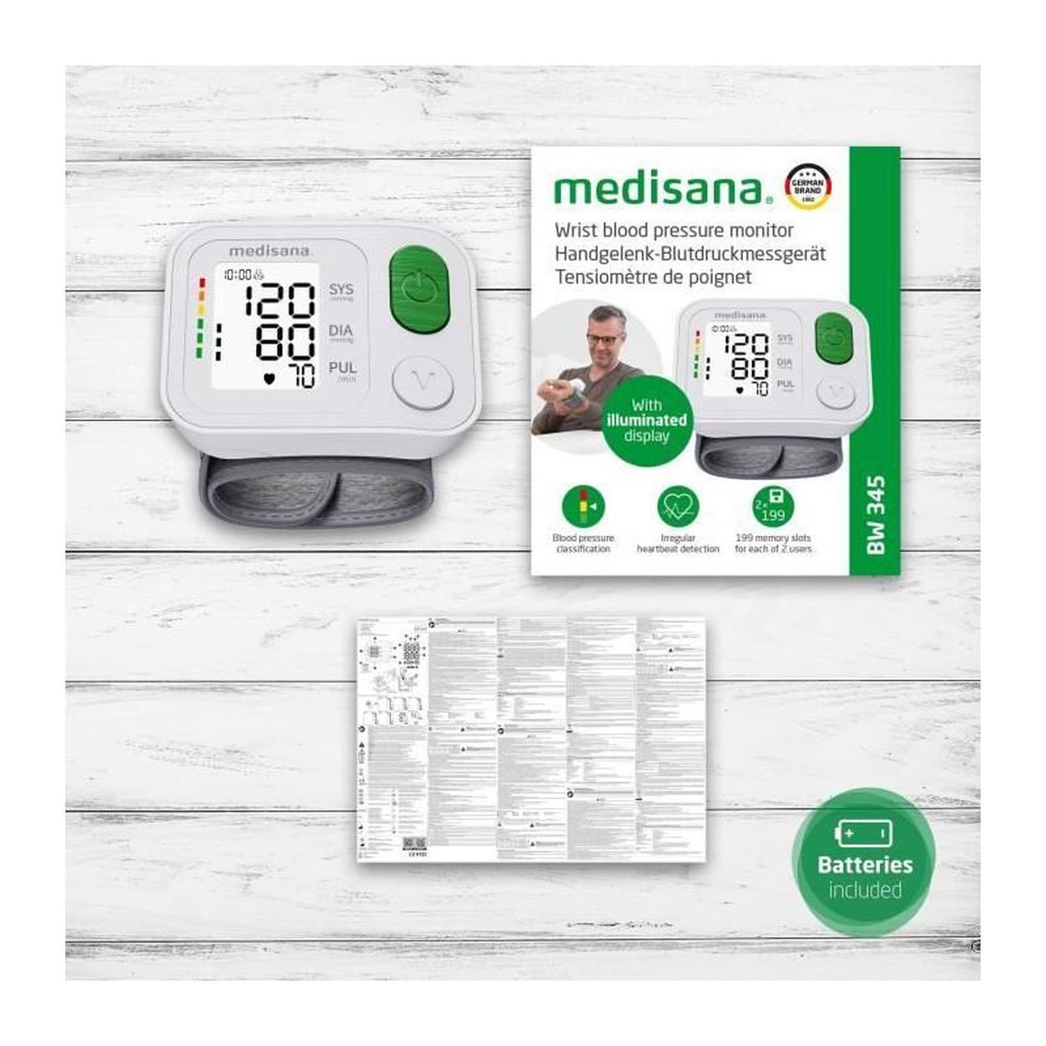 Voir la diapositive 6 : Medisana Tensiometre poignet - MEDISANA - BW 345 - Mesure de l'arythmie - Chiffres XL - 398 memoires - Dispositif médical certifié