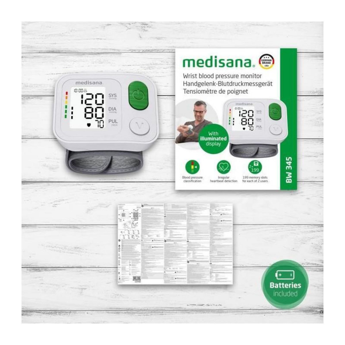 Medisana Tensiometre poignet - MEDISANA - BW 345 - Mesure de l'arythmie - Chiffres XL - 398 memoires - Dispositif médical certifié