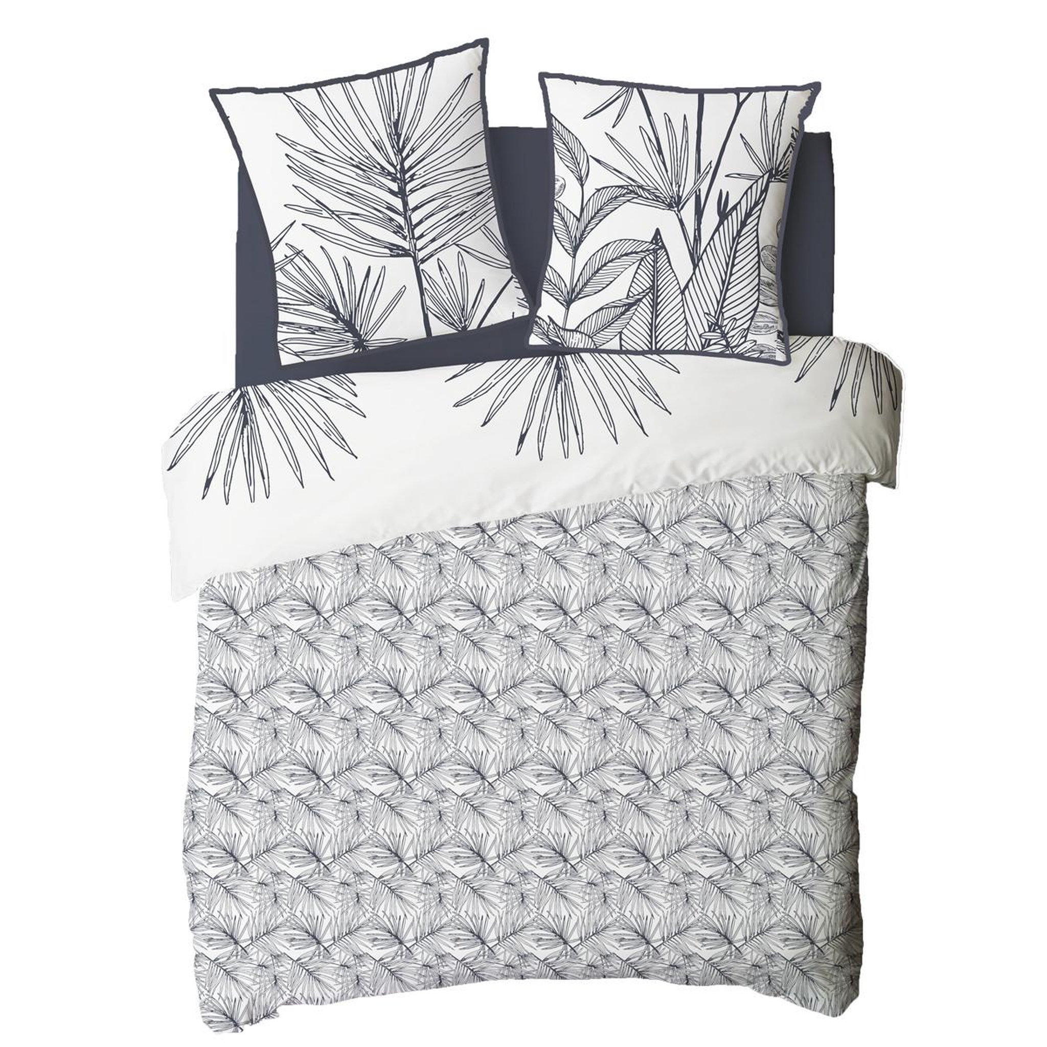Voir la diapositive 5 : FUTURE HOME Parure de lit 2 personnes en coton 57 fils imprimé blanc