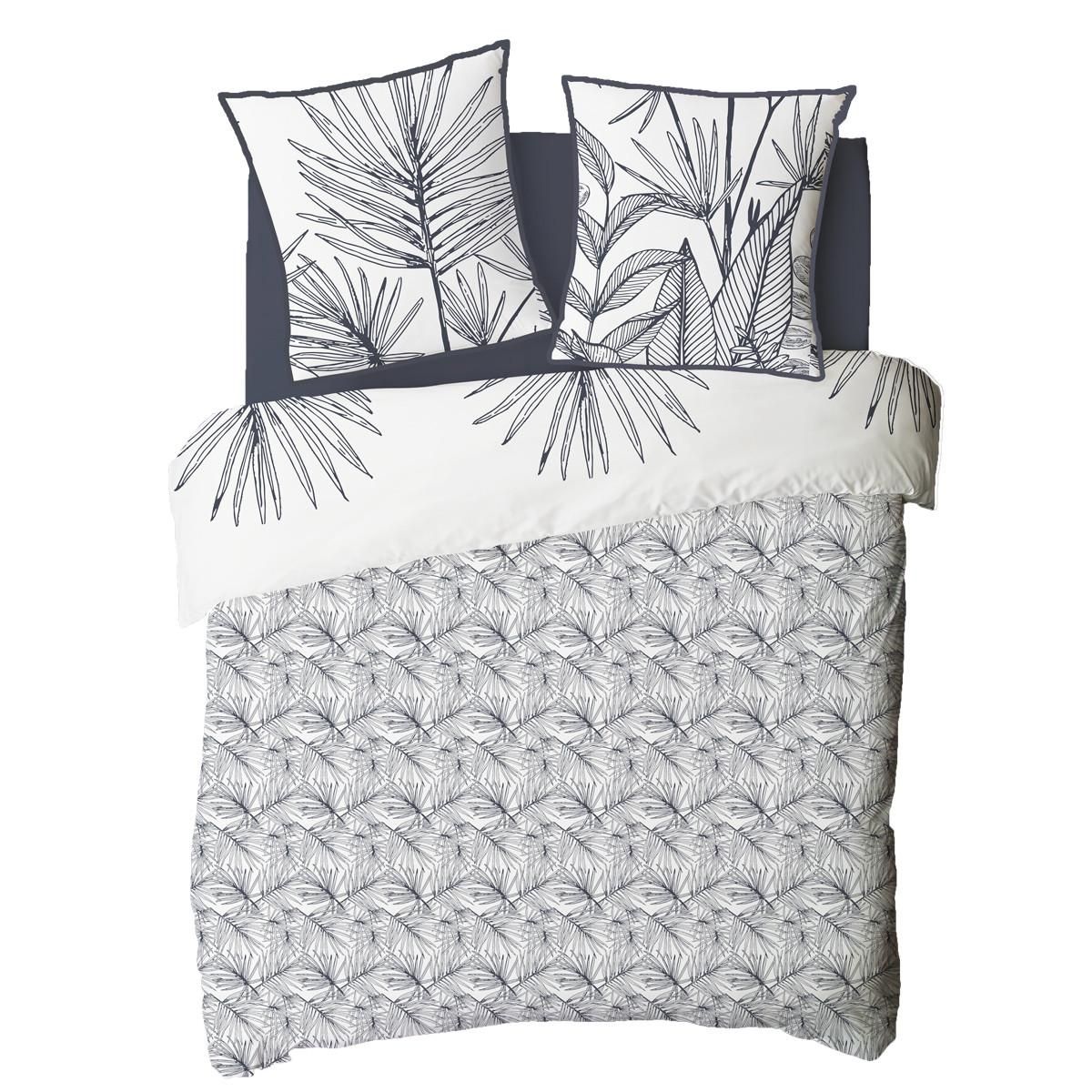 FUTURE HOME Parure de lit 2 personnes en coton 57 fils imprimé blanc