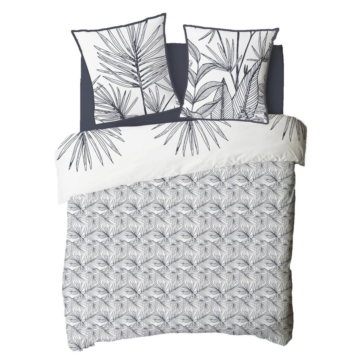 FUTURE HOME Parure de lit 2 personnes en coton 57 fils imprimé blanc